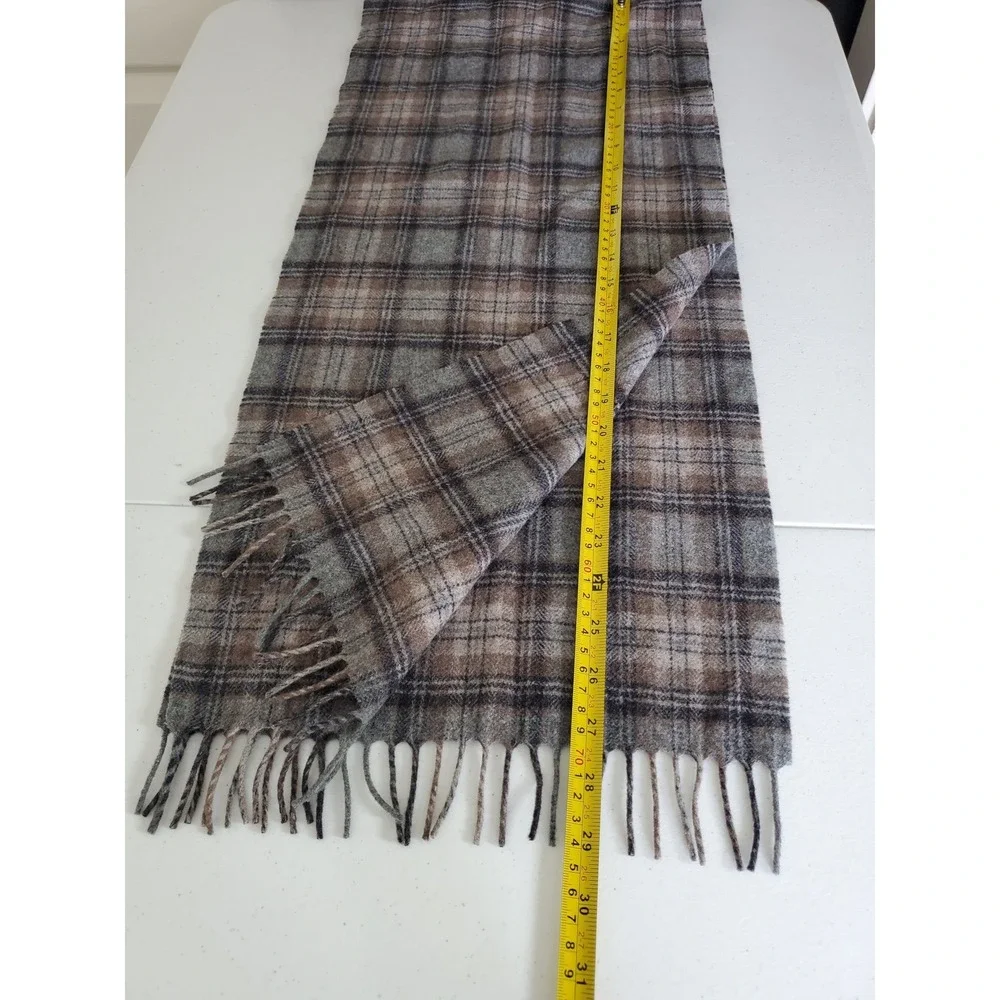 VTG‎ Pendleton Wool Scarf Mens Made in USA Grey Brown Plaid Pure Virgin Wool